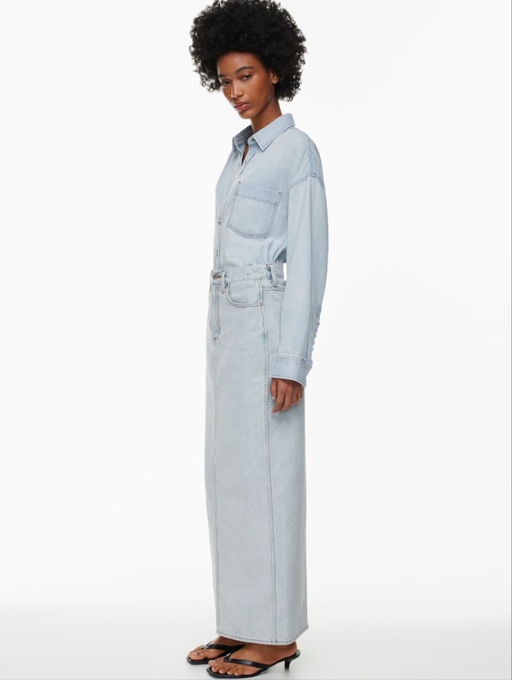 Denim Forum The '90s Pencil Maxi Denim Skirt High Rise BLeach Bleu Size 28 - Picture 8 of 15
